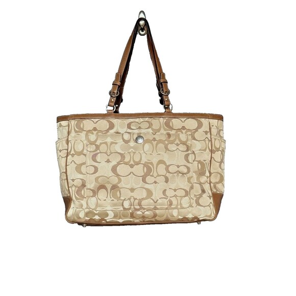 Coach Signature Canvas Leather Brown XL Diaper Bag Shoulder Weekend Work Tote - Picture 1 of 11